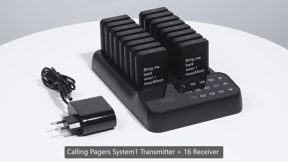 Drahtloses Pager-Rufsystem für Restaurant, Bar & Café – 10 oder 16 Empfänger, EU-Stecker